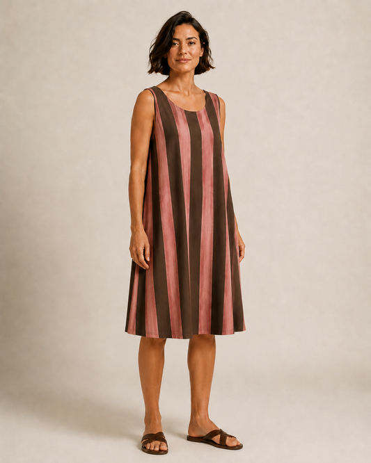 VESTIDO FLUÍDO RAYAS-ROSA
