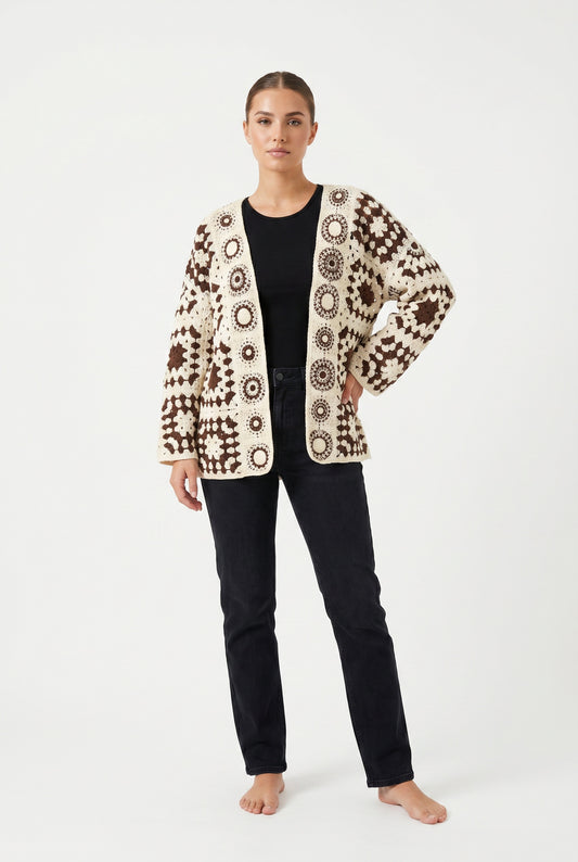 CHAQUETA CROCHET-MARRÓN