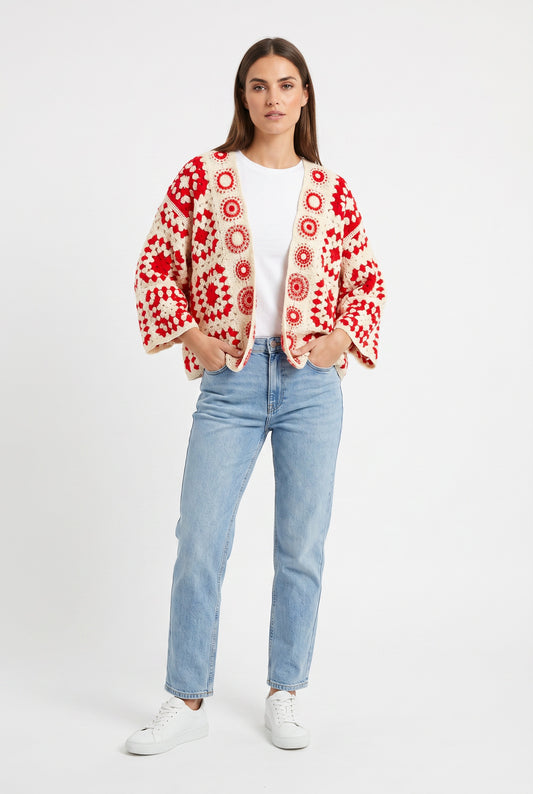 CHAQUETA CROCHET-ROJA