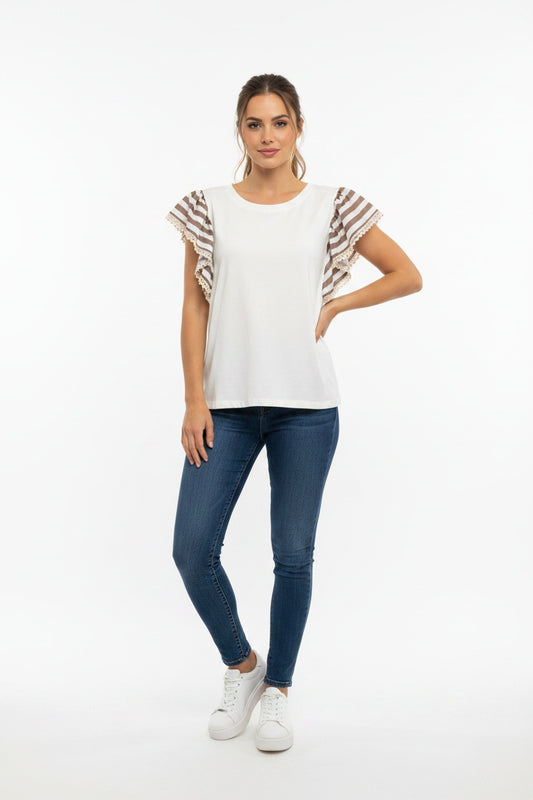 CAMISETA VOLANTE-RAYAS MARRÓN