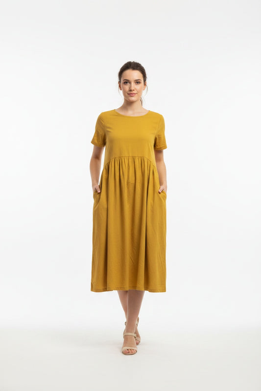 VESTIDO BOLS-MOSTAZA