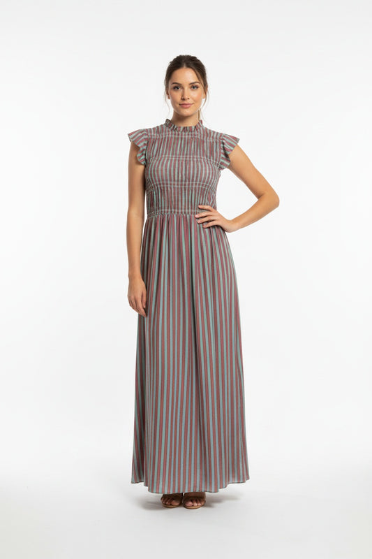 VESTIDO RAYAS NIDO DE ABEJA- TURQUESA