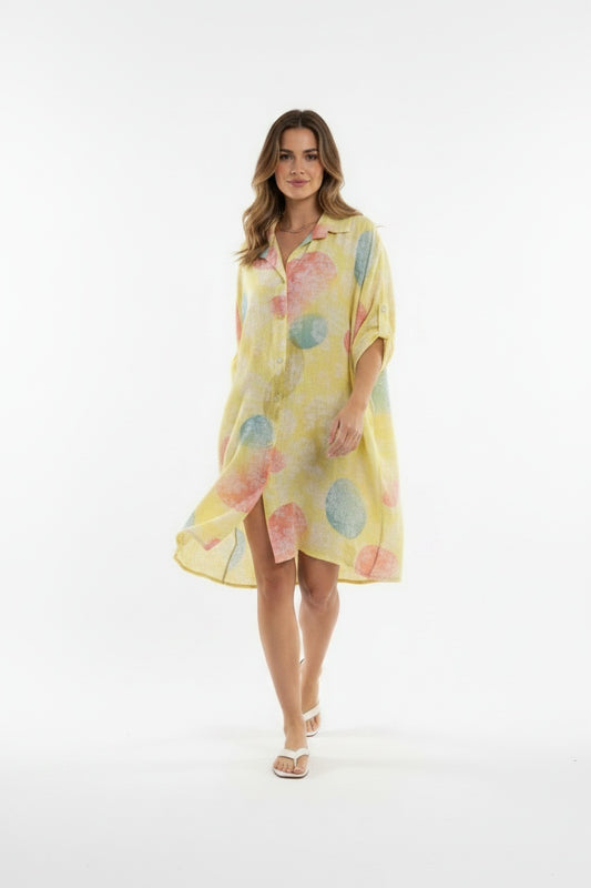 VESTIDO CAMISERO ROSES-AMARILLO