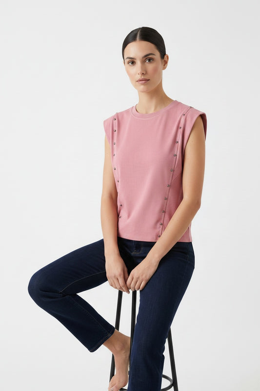 CAMISETA TACHUELAS PIC-ROSA