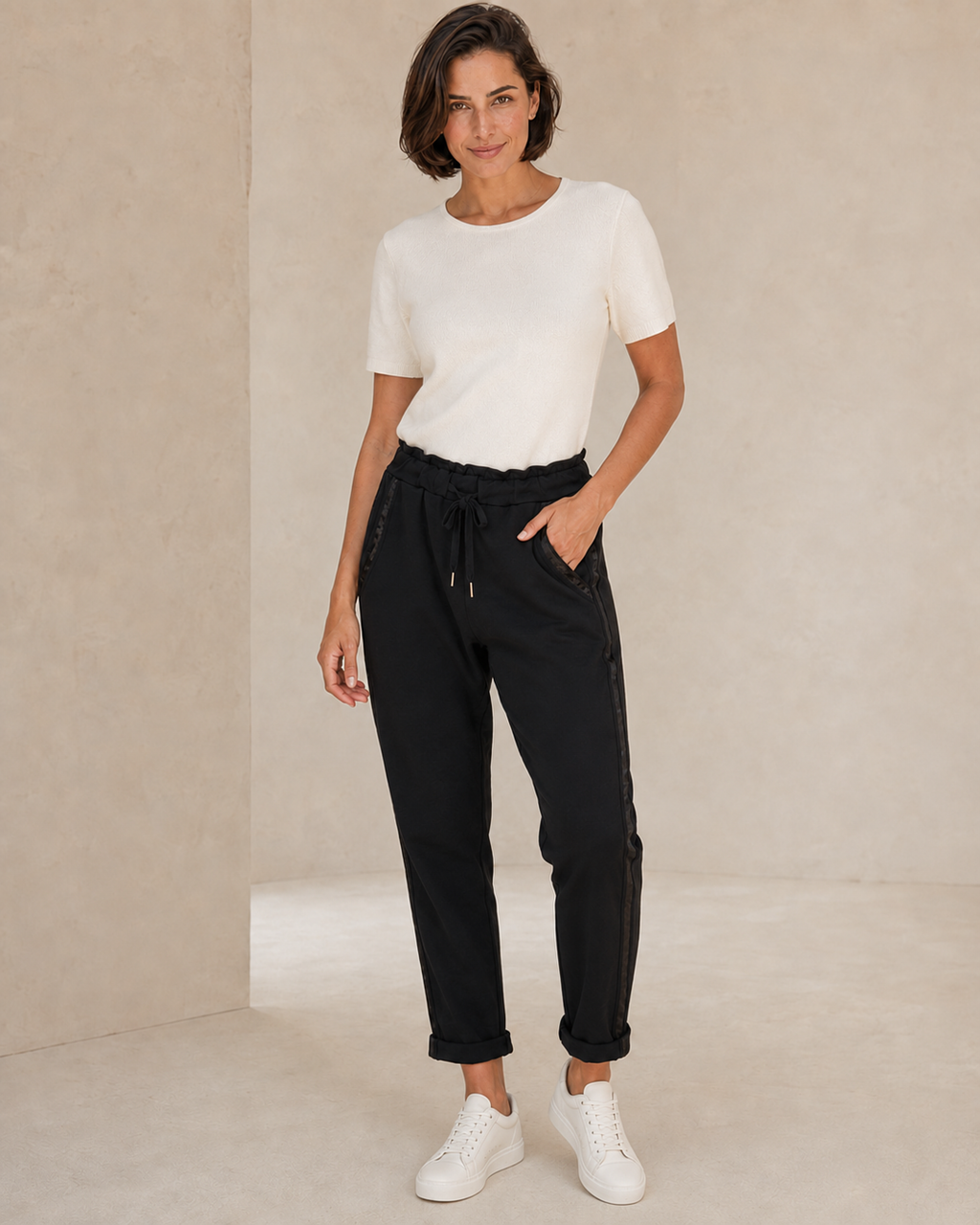 PANTALÓN ALGODÓN BANDA-NEGRO