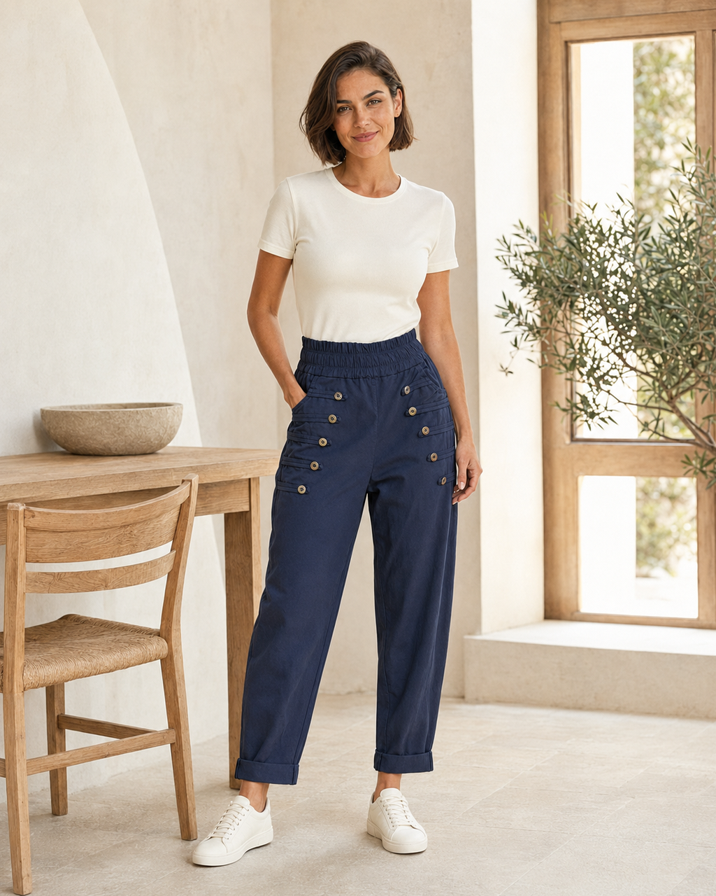 PANTALÓN BOTONES A- AZUL