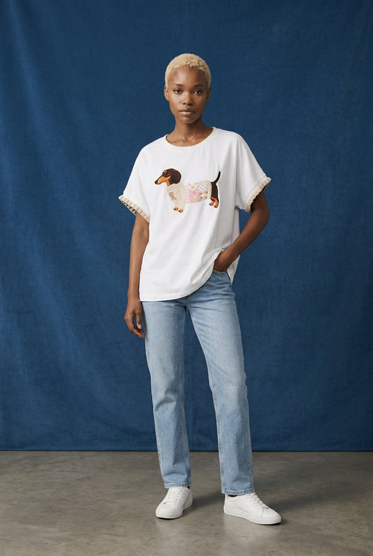 CAMISETA PERRITO CROCHET-BEIGE