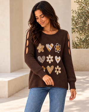 JERSEY LOVE FLOWERS-MARRÓN