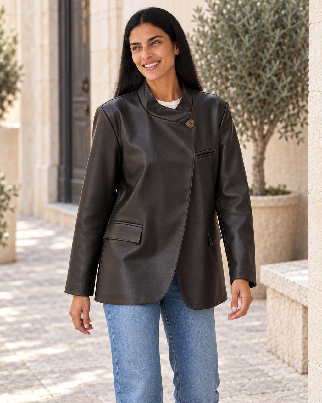 CAZADORA POLIPIEL CRUZADA-NEGRA