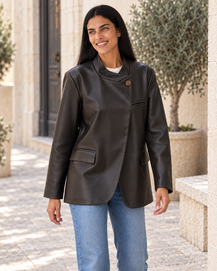 CAZADORA POLIPIEL CRUZADA-NEGRA