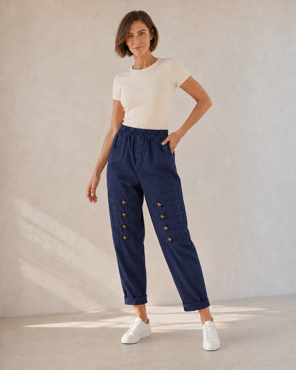 PANTALÓN BOTONES B-AZUL