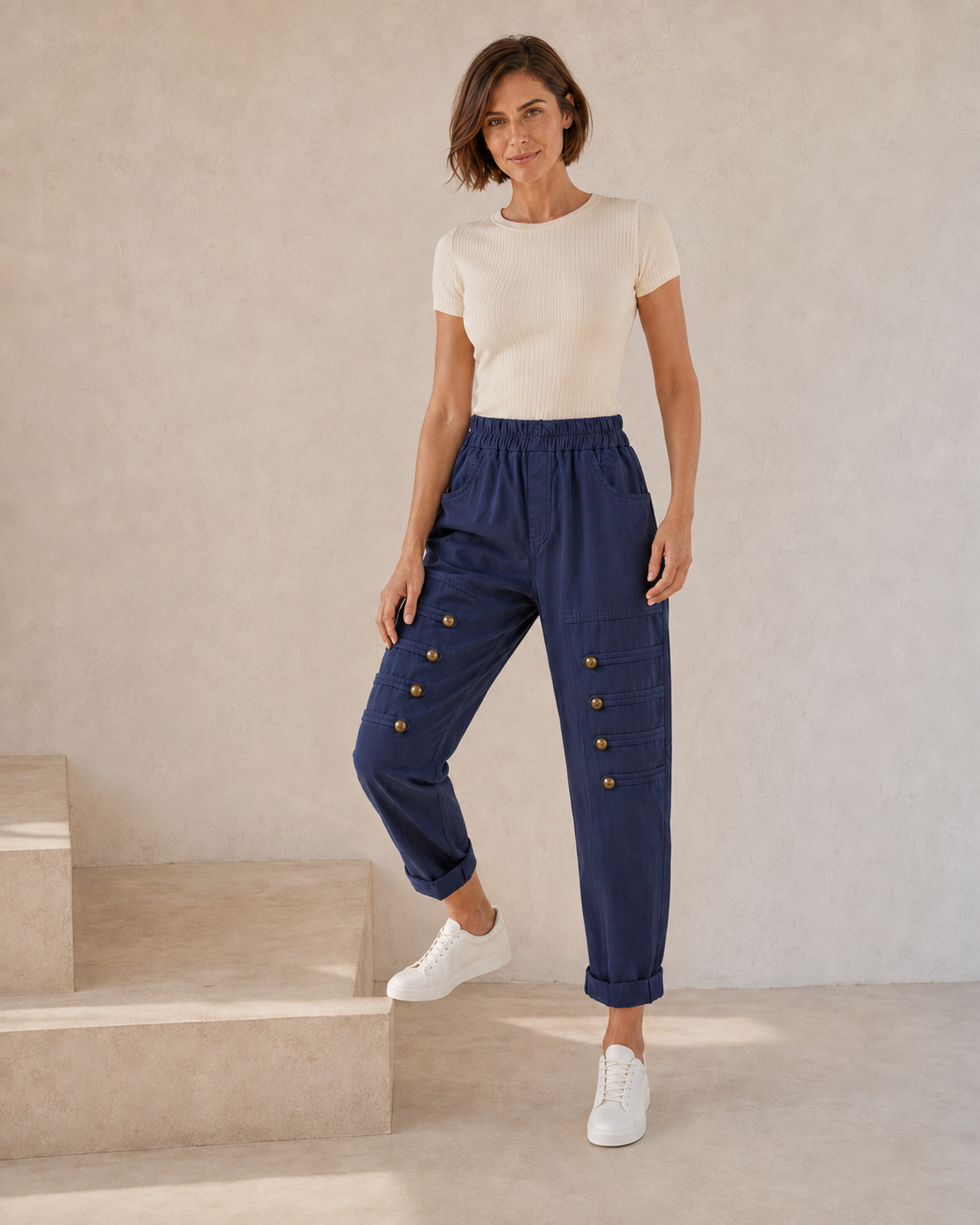 PANTALÓN BOTONES B-AZUL
