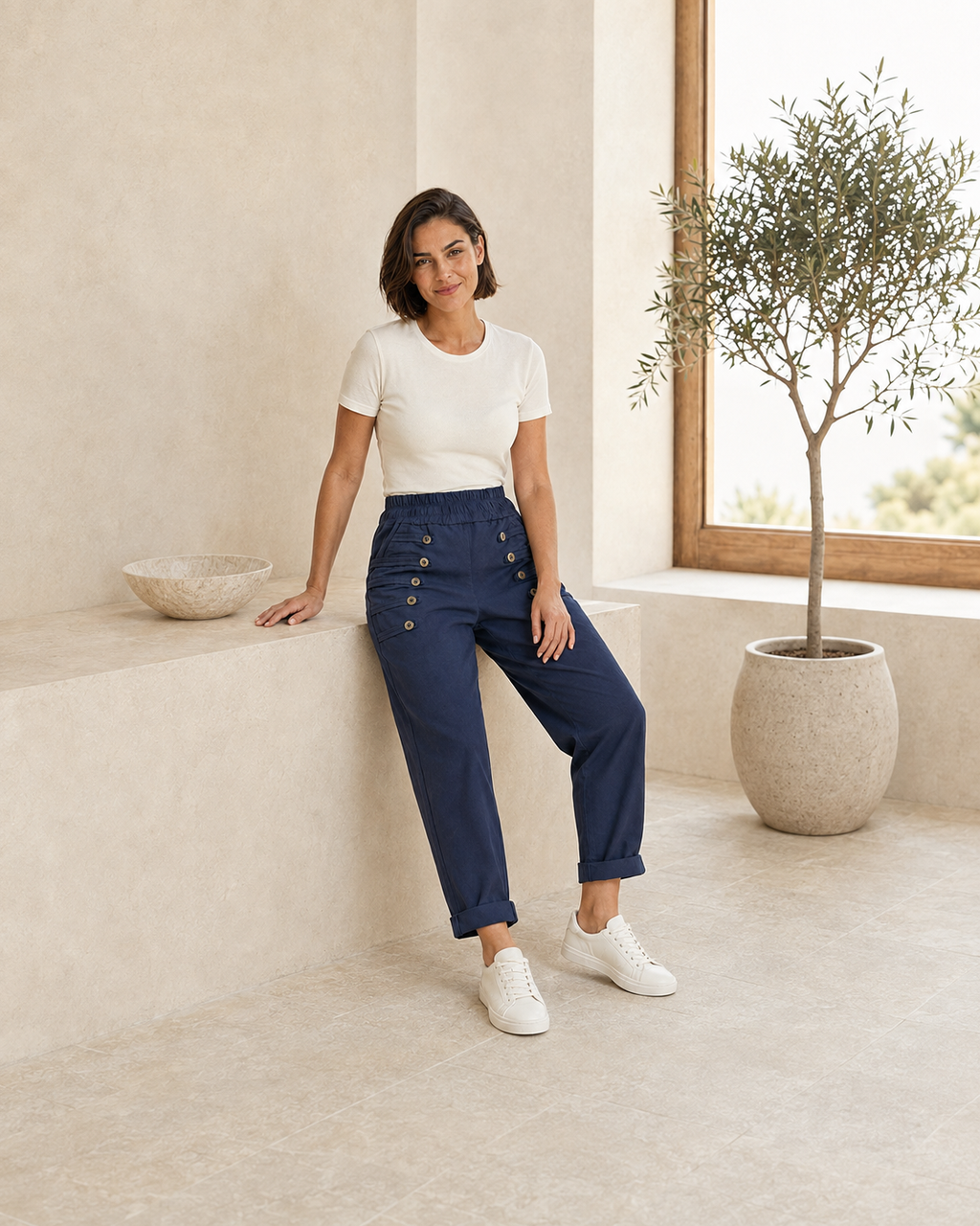PANTALÓN BOTONES A- AZUL
