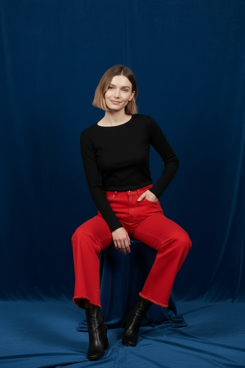 PANTALÓN VIVID DESFLECADO-ROJO