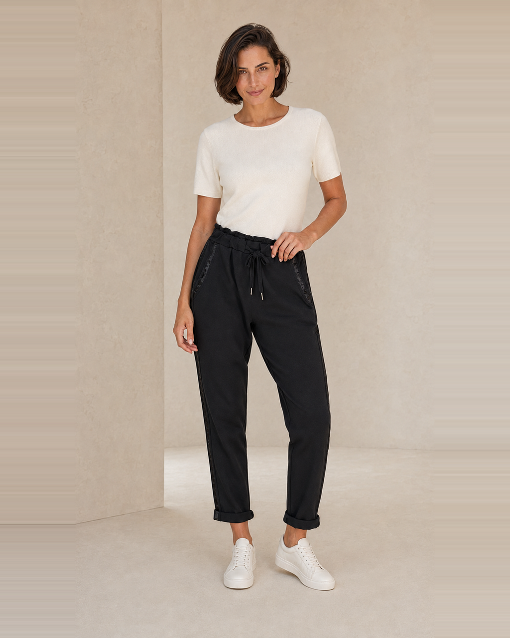PANTALÓN ALGODÓN BANDA-NEGRO