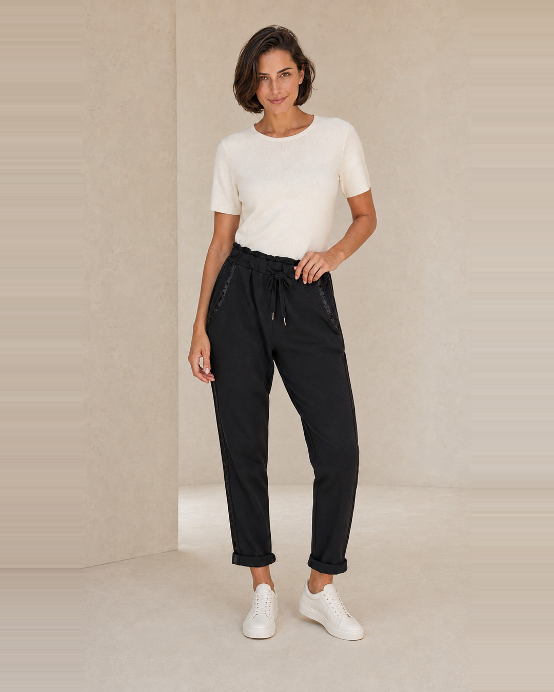 PANTALÓN ALGODÓN BANDA-NEGRO