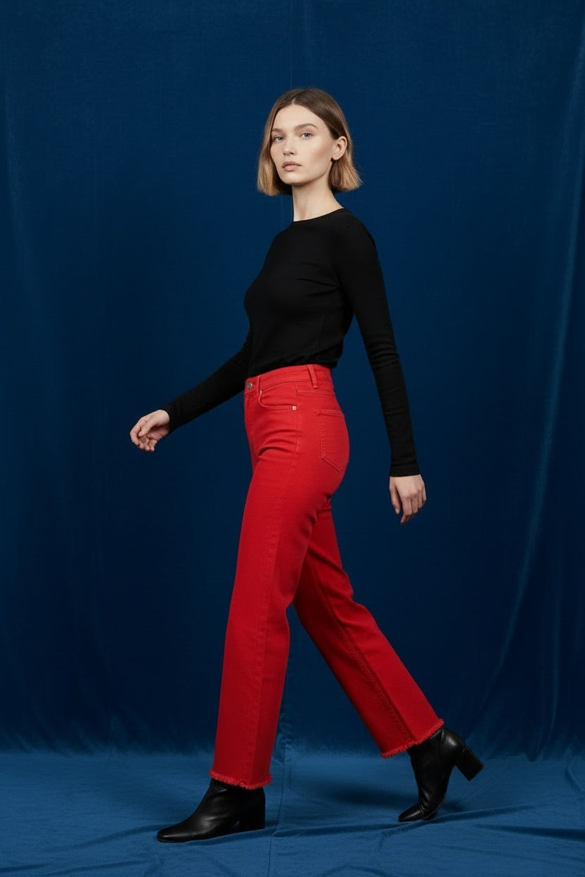 PANTALÓN VIVID DESFLECADO-ROJO