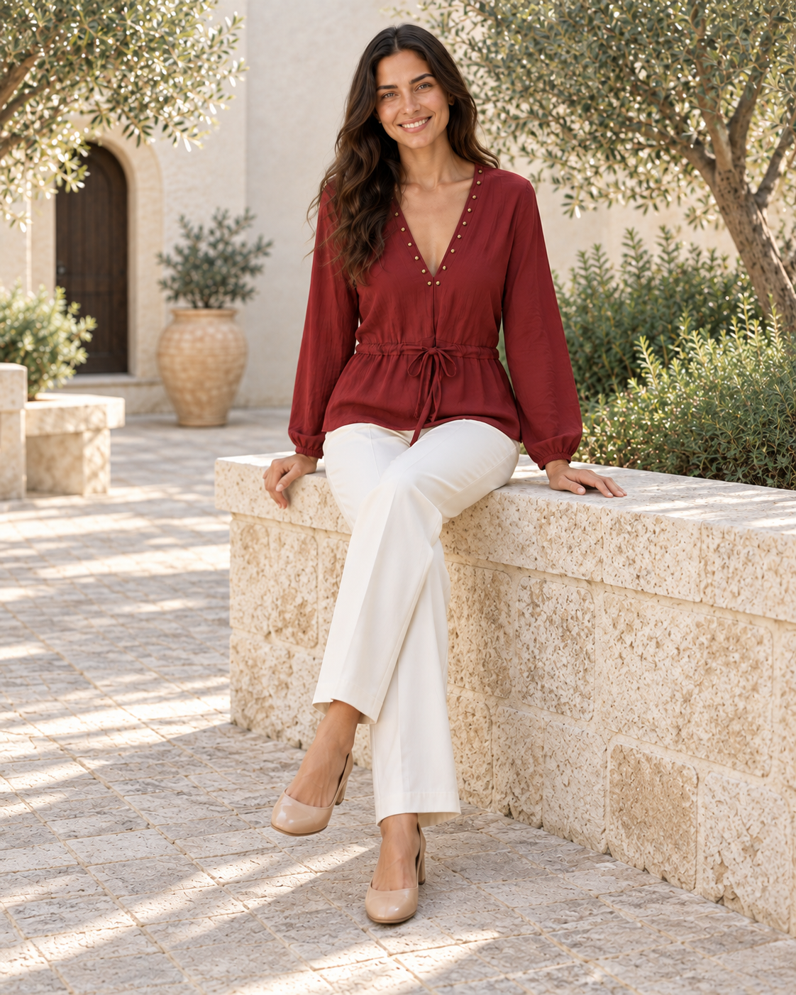 BLUSA TACHUELAS-GRANATE