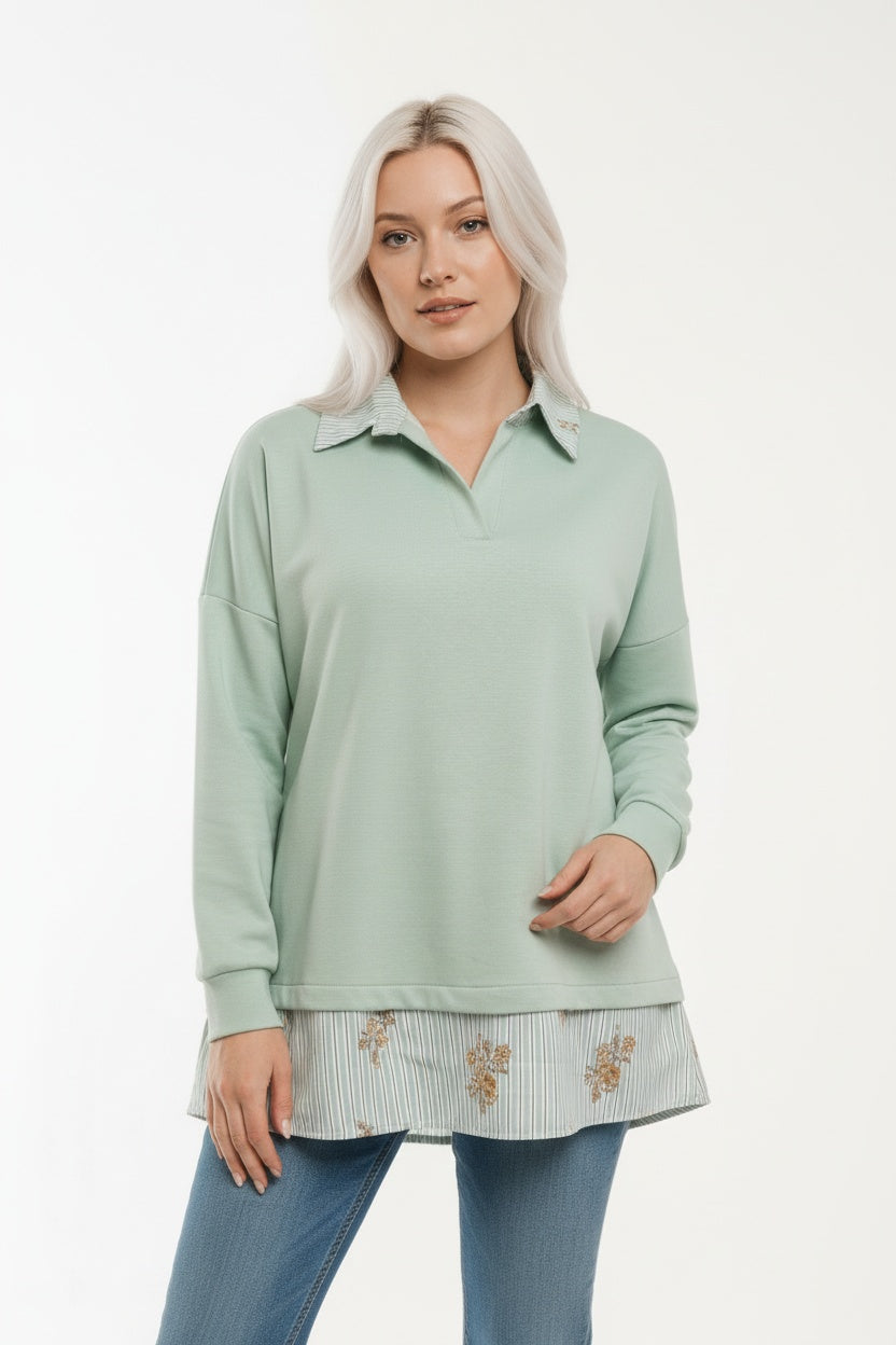 SUDADERA VERDE CUELLO RAYAS