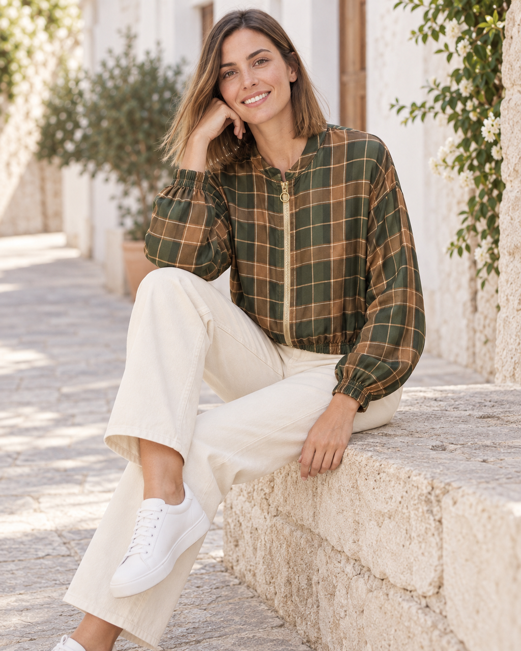 BOMBER CUADROS-KHAKI