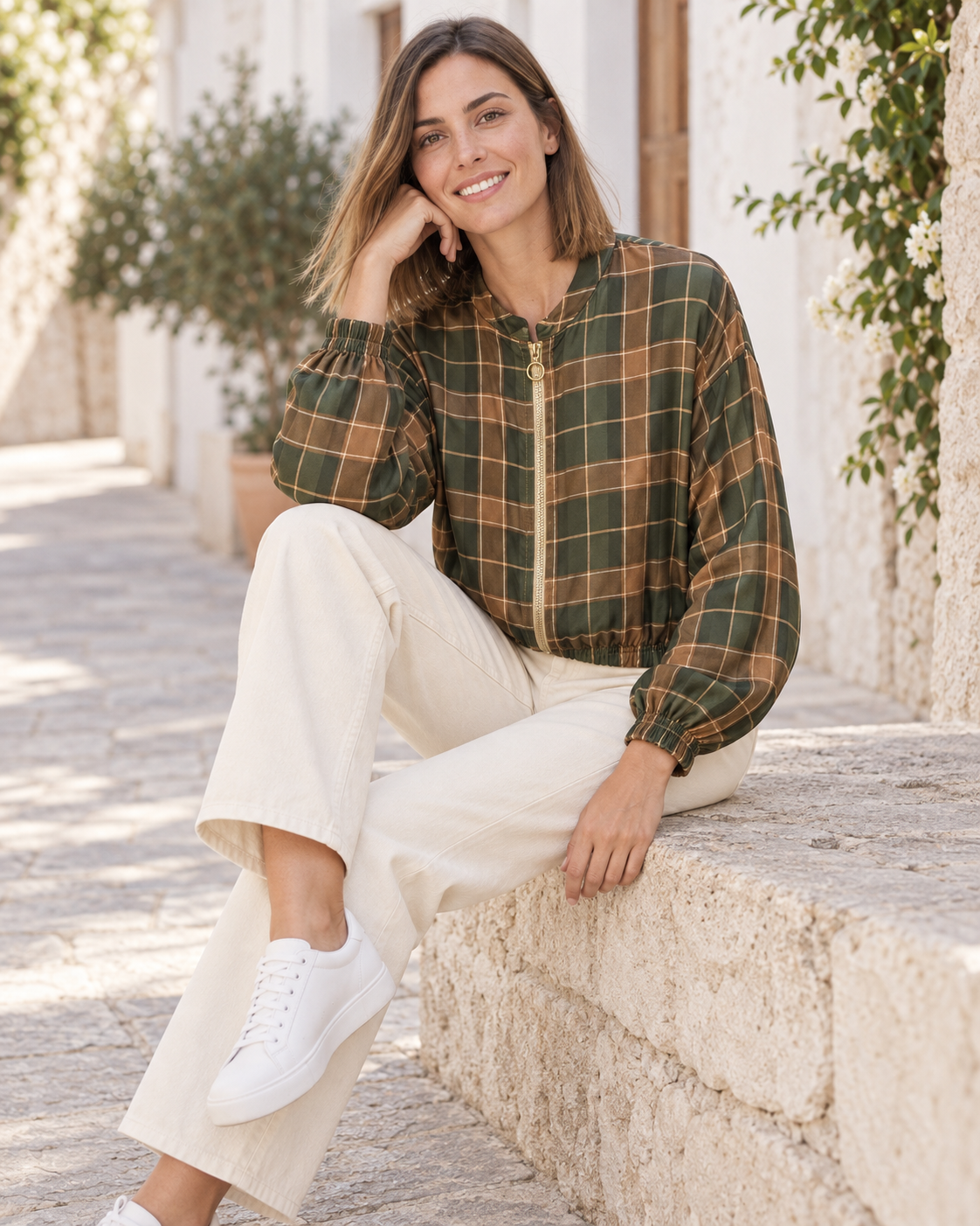 BOMBER CUADROS-KHAKI