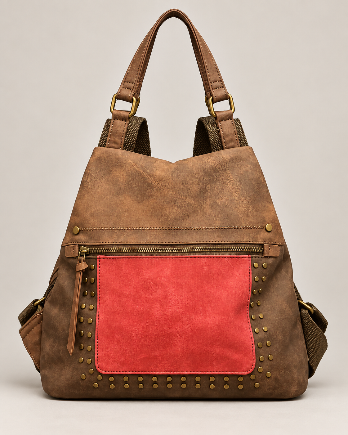 MOCHILA POLIPIEL TACHUELAS-MARRÓN