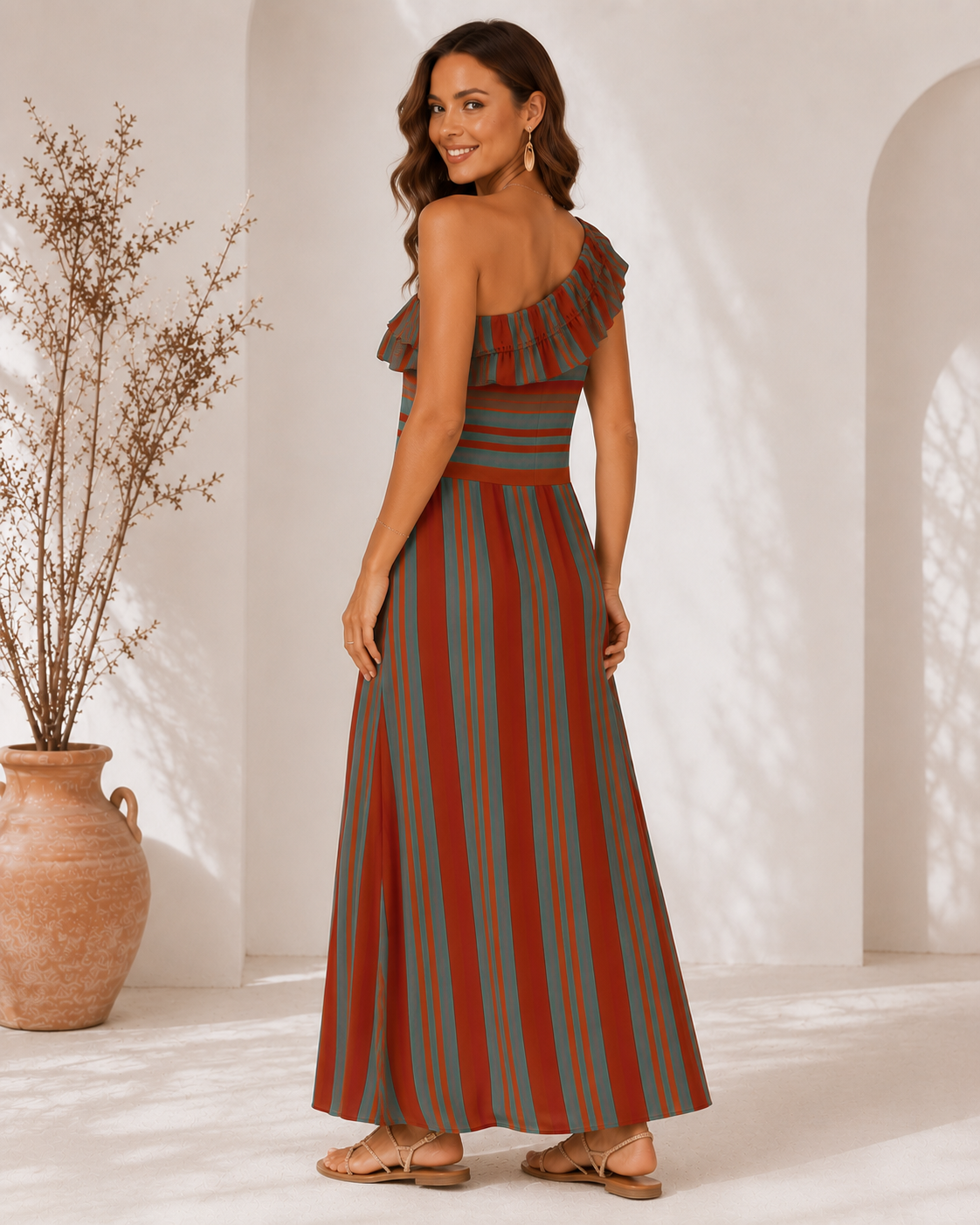 VESTIDO RAYAS- TEJA