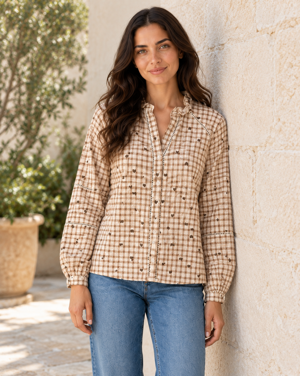 CAMISA CUADROS LOVE-BEIGE