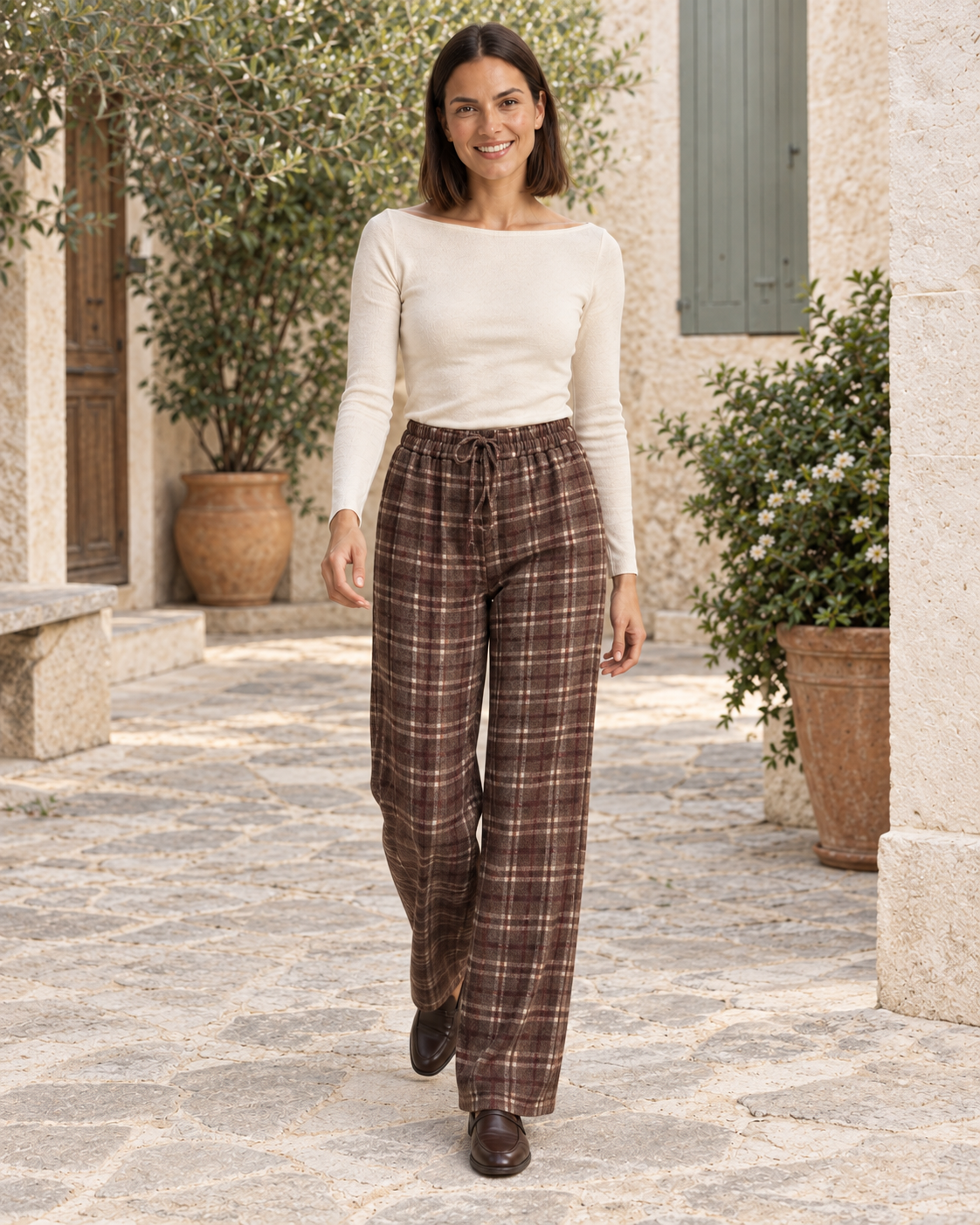 PANTALÓN FRA CUADROS-MARRÓN