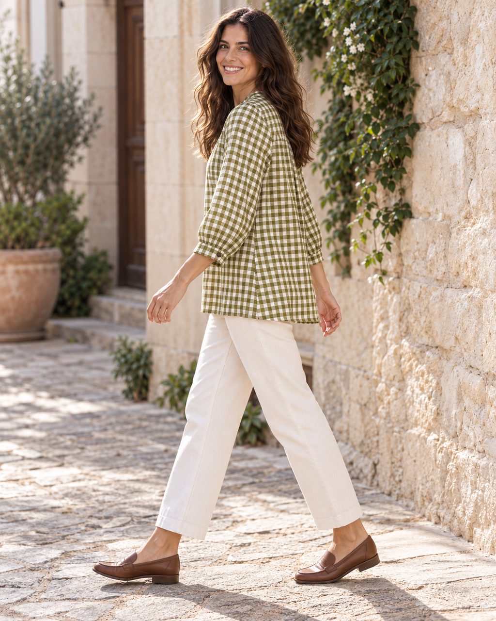 BLUSA CUADRO VICHY-VERDE
