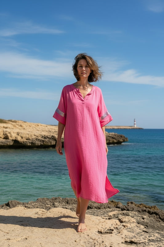 VESTIDO LINO- FUCSIA