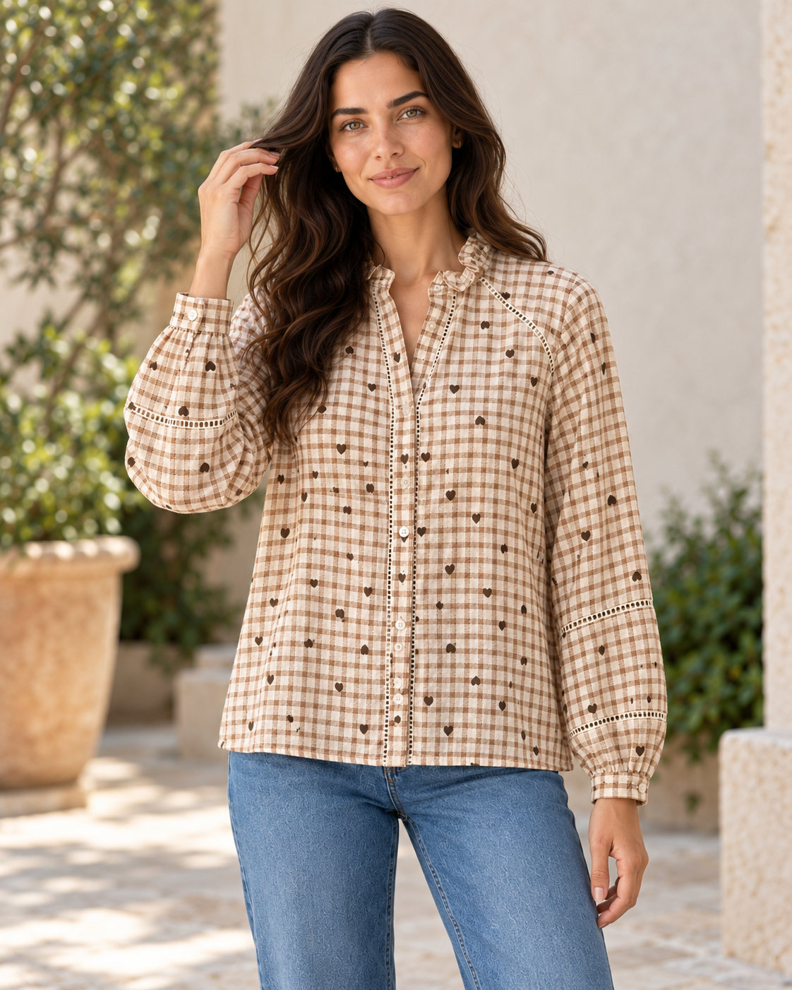 CAMISA CUADROS LOVE-BEIGE