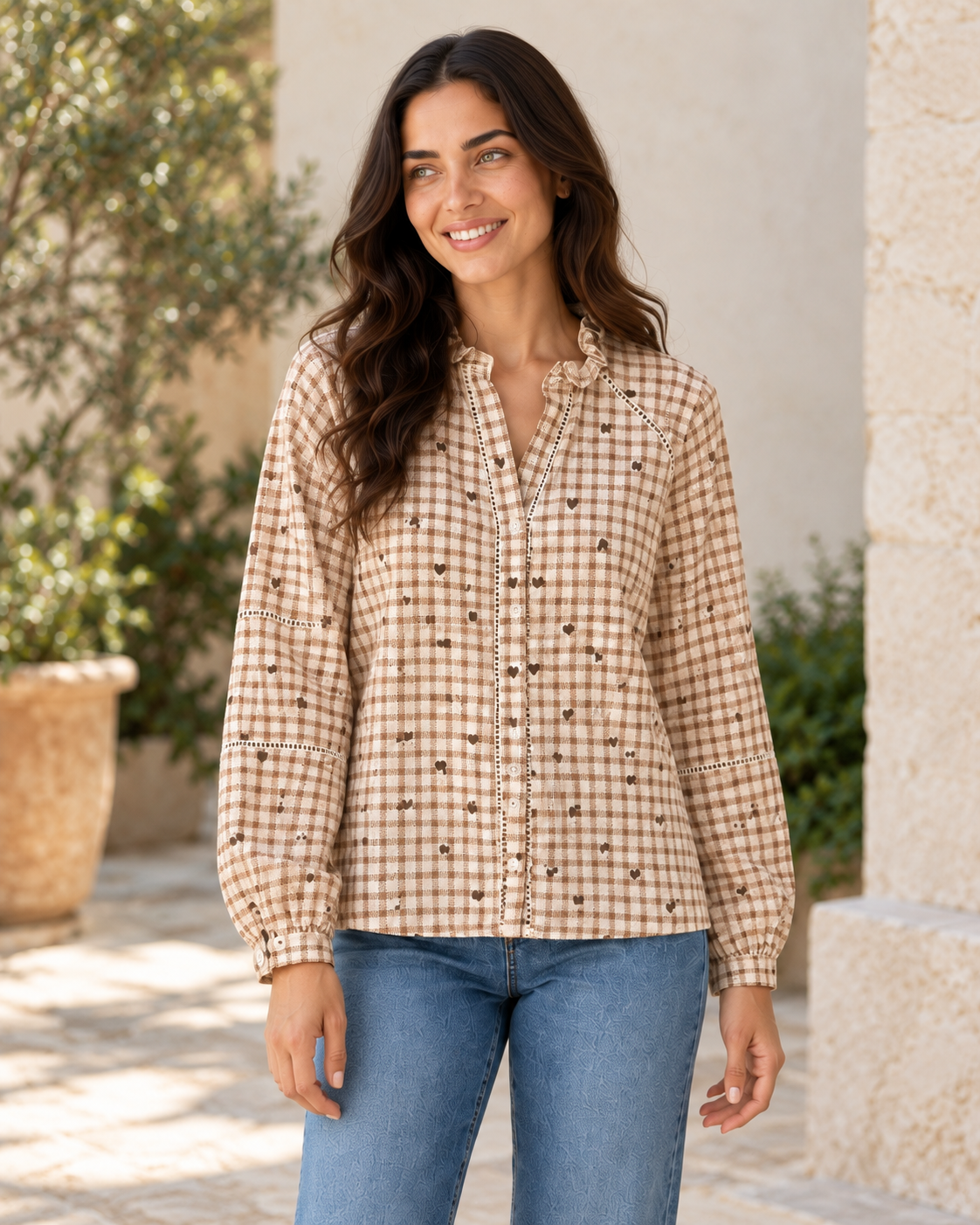 CAMISA CUADROS LOVE-BEIGE