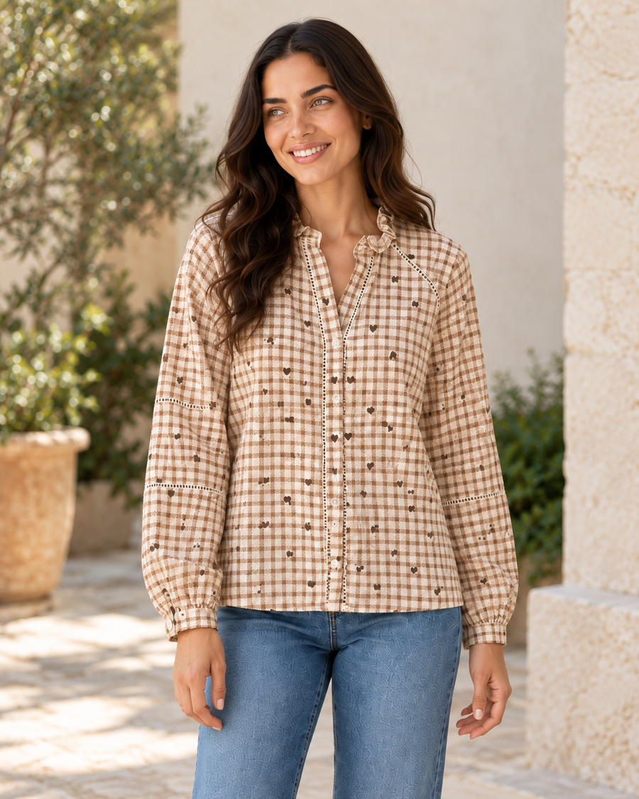 CAMISA CUADROS LOVE-BEIGE