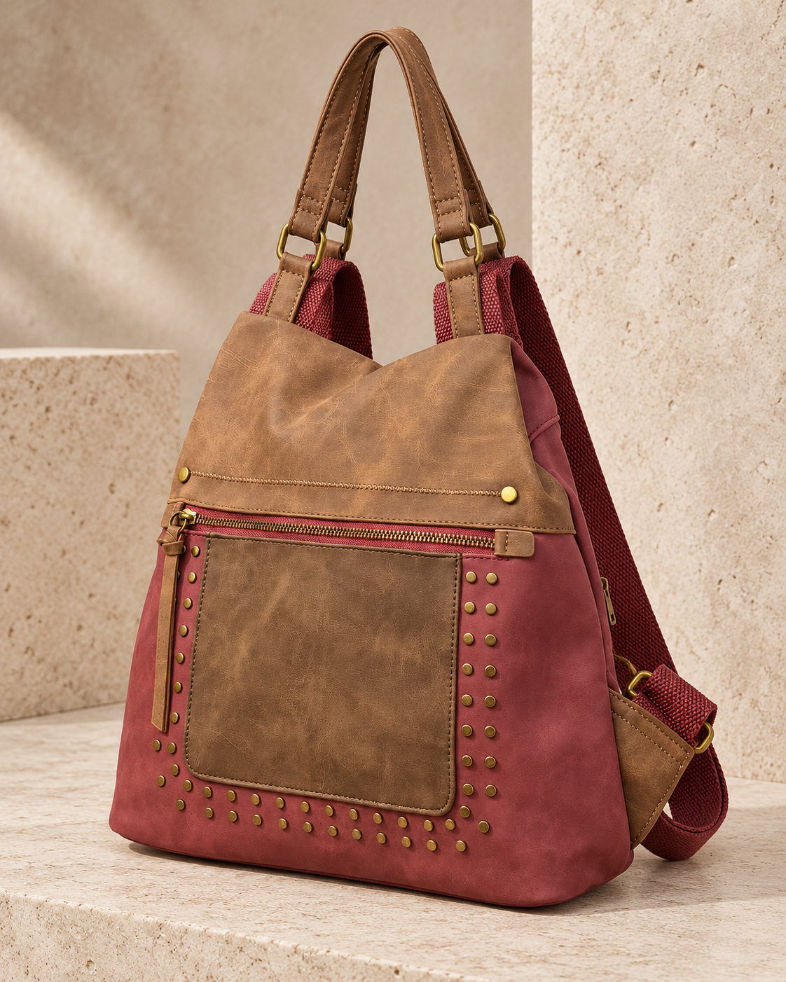 MOCHILA POLIPIEL TACHUELAS-GRANATE