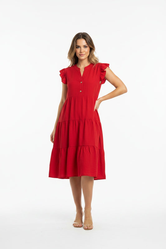 VESTIDO FRANJAS-ROJO