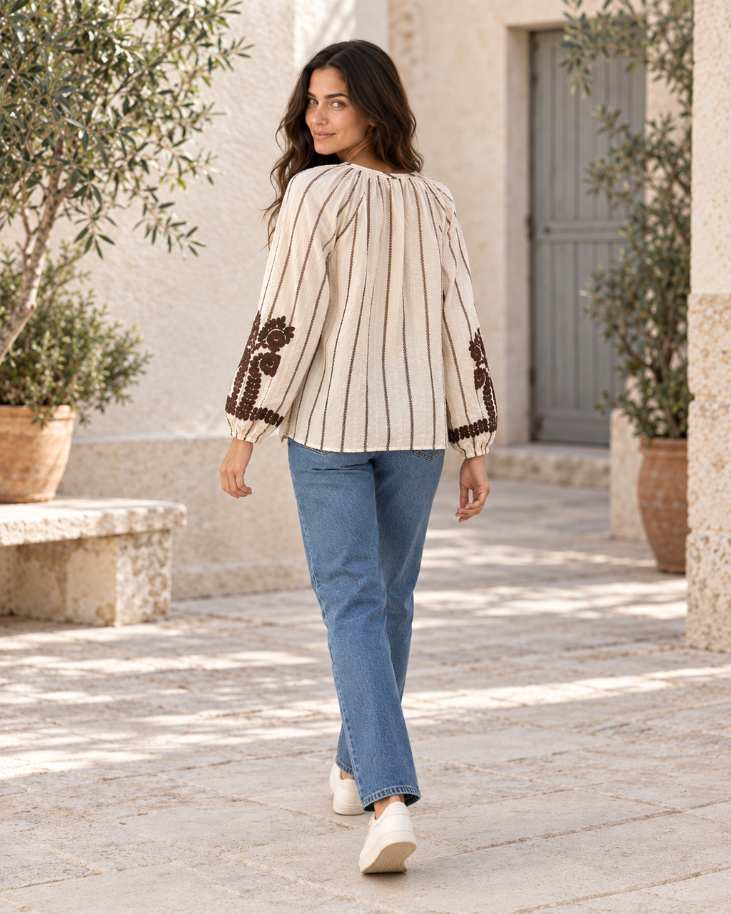 BLUSA BEIGE Y MARRÓN