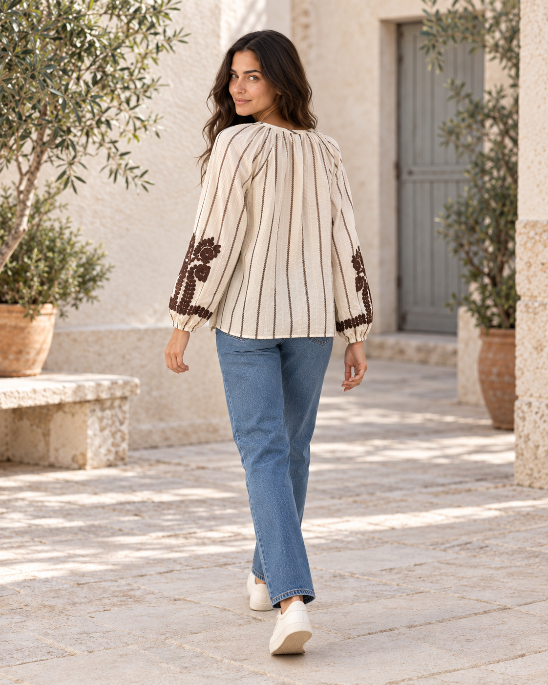 BLUSA BEIGE Y MARRÓN