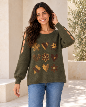 JERSEY LOVE FLOWERS-KHAKI