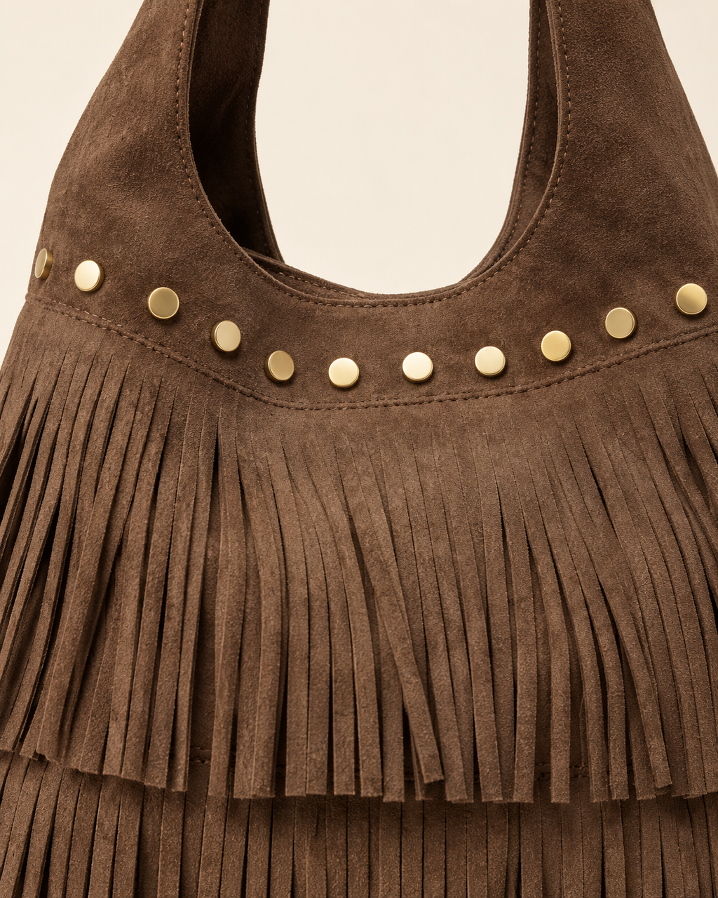 BOLSO SERRAJE-FLECOS Y TACHUELAS/MARRÓN