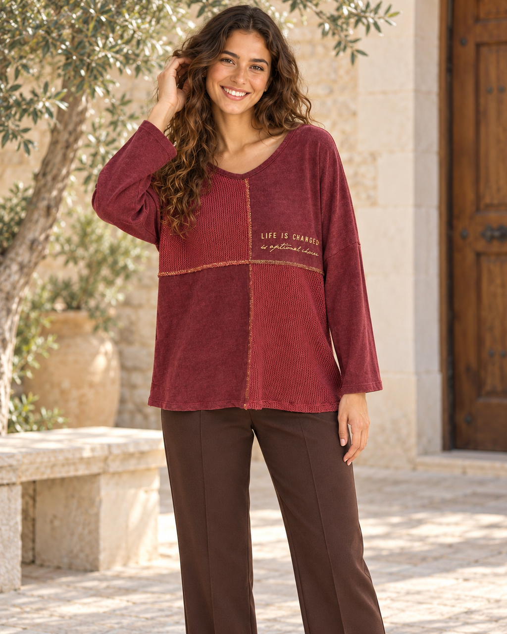 SUDADERA LIFE- GRANATE