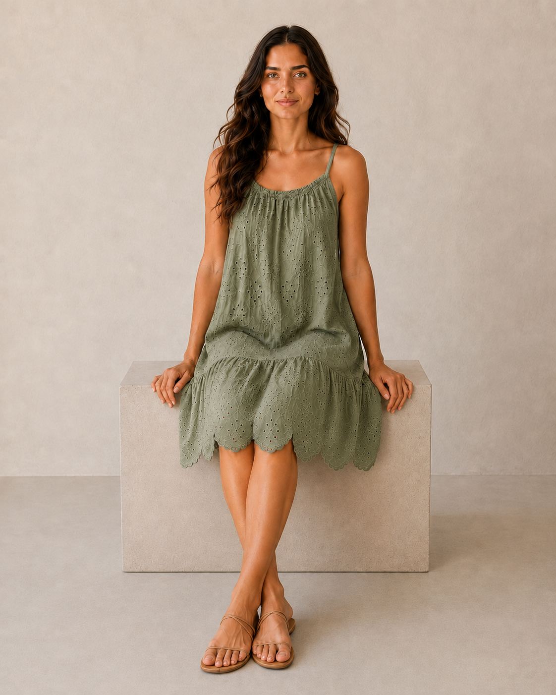VESTIDO TROQUELADO-KHAKI
