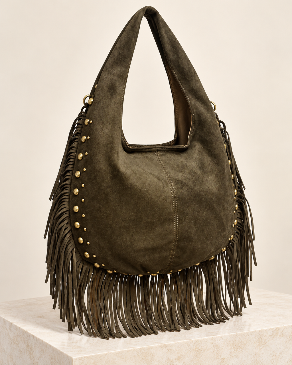 BOLSO SERRAJE-FLECOS Y TACHUELAS/KHAKI