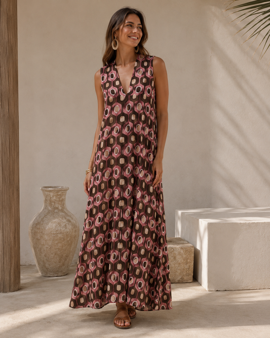 VESTIDO GEOMÉTRICO-ROSADO