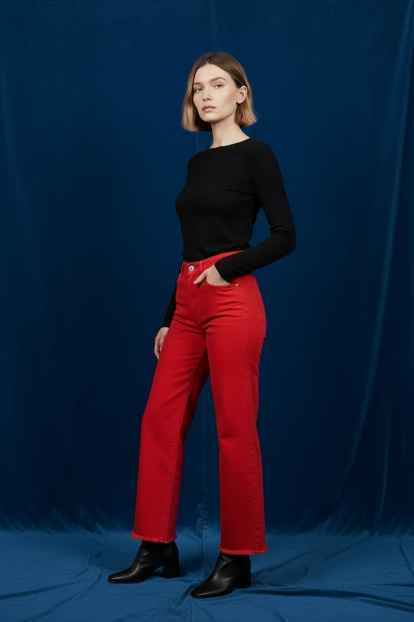 PANTALÓN VIVID DESFLECADO-ROJO