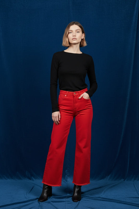 PANTALÓN VIVID DESFLECADO-ROJO