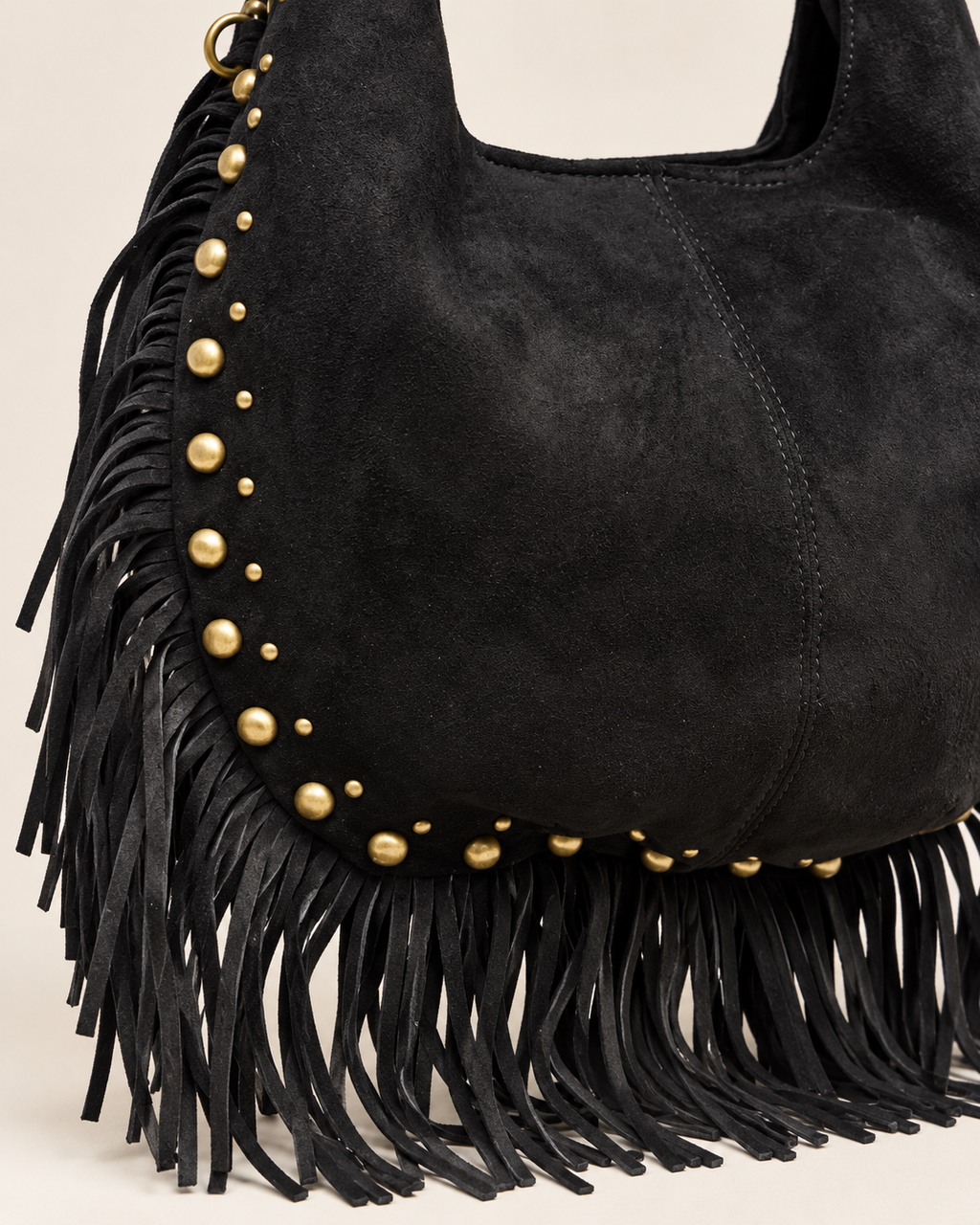 BOLSO SERRAJE-FLECOS Y TACHUELAS/NEGRO