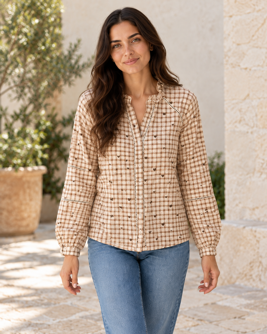 CAMISA CUADROS LOVE-BEIGE