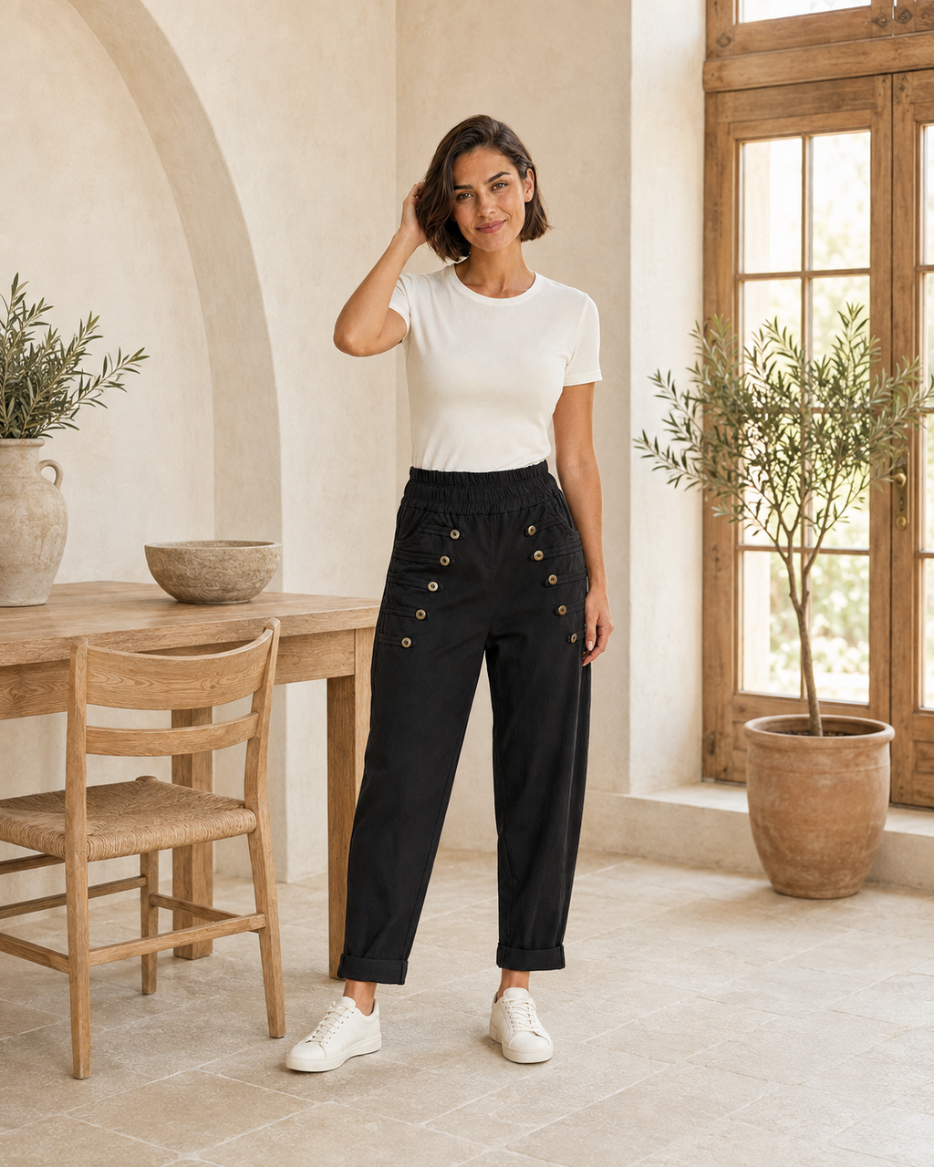 PANTALÓN BOTONES A- NEGRO