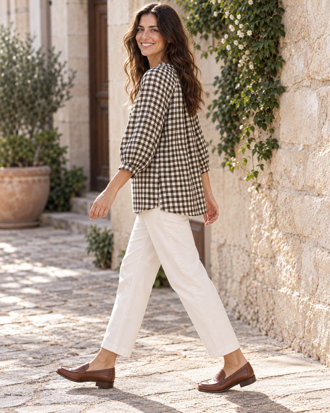 BLUSA CUADRO VICHY-MARRÓN